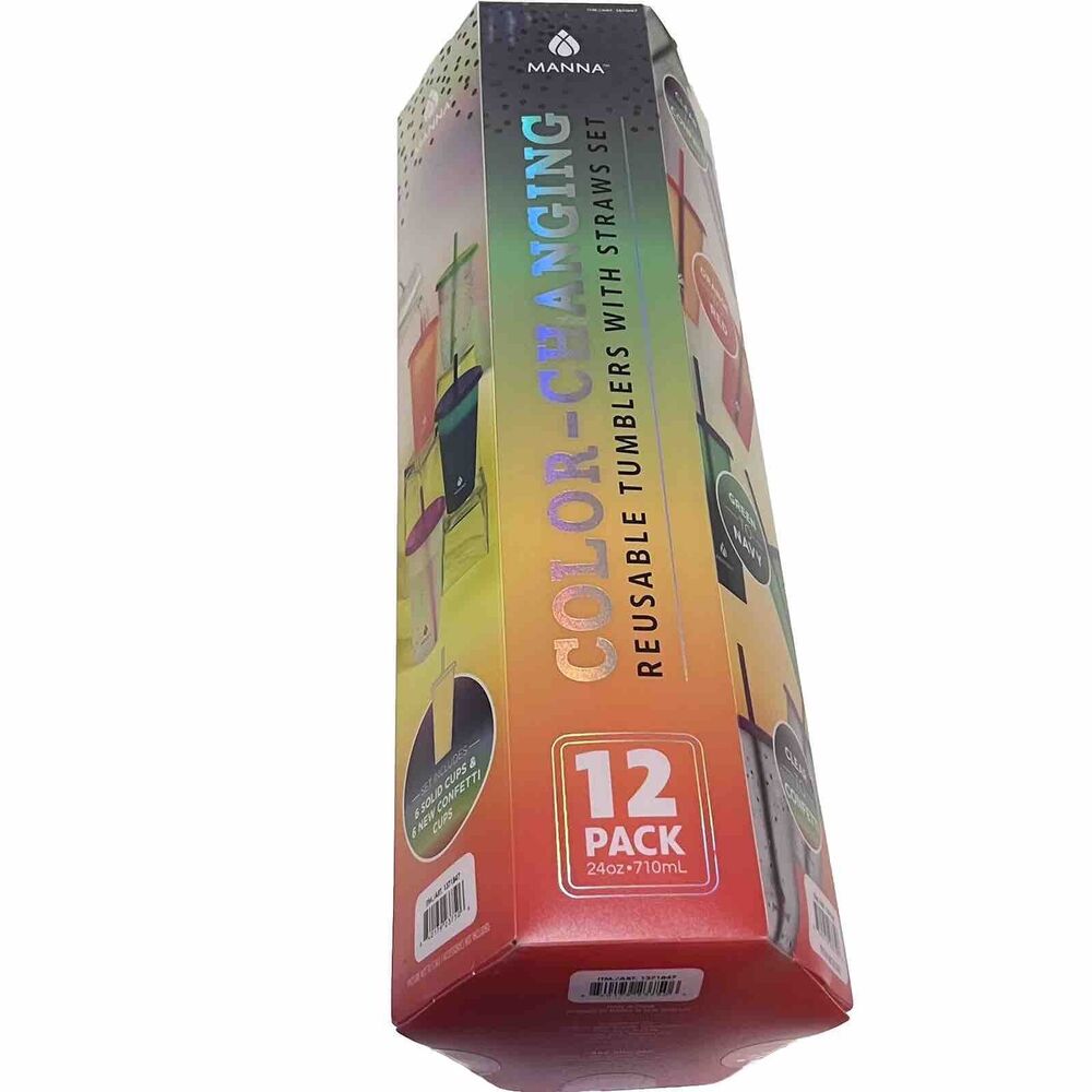 MANNA 12 Pack Color Changing Reusable Tumblers Lids & Straw Set 24oz NIP